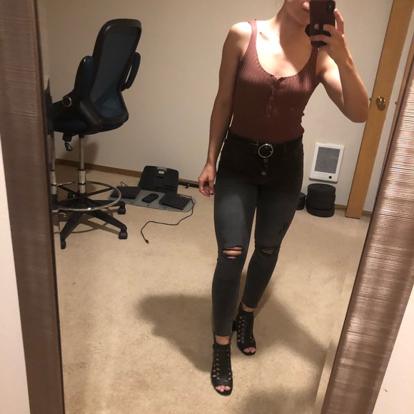 Mocha stretchy ribbed knit thong bodysuit - Picture 11 of 11